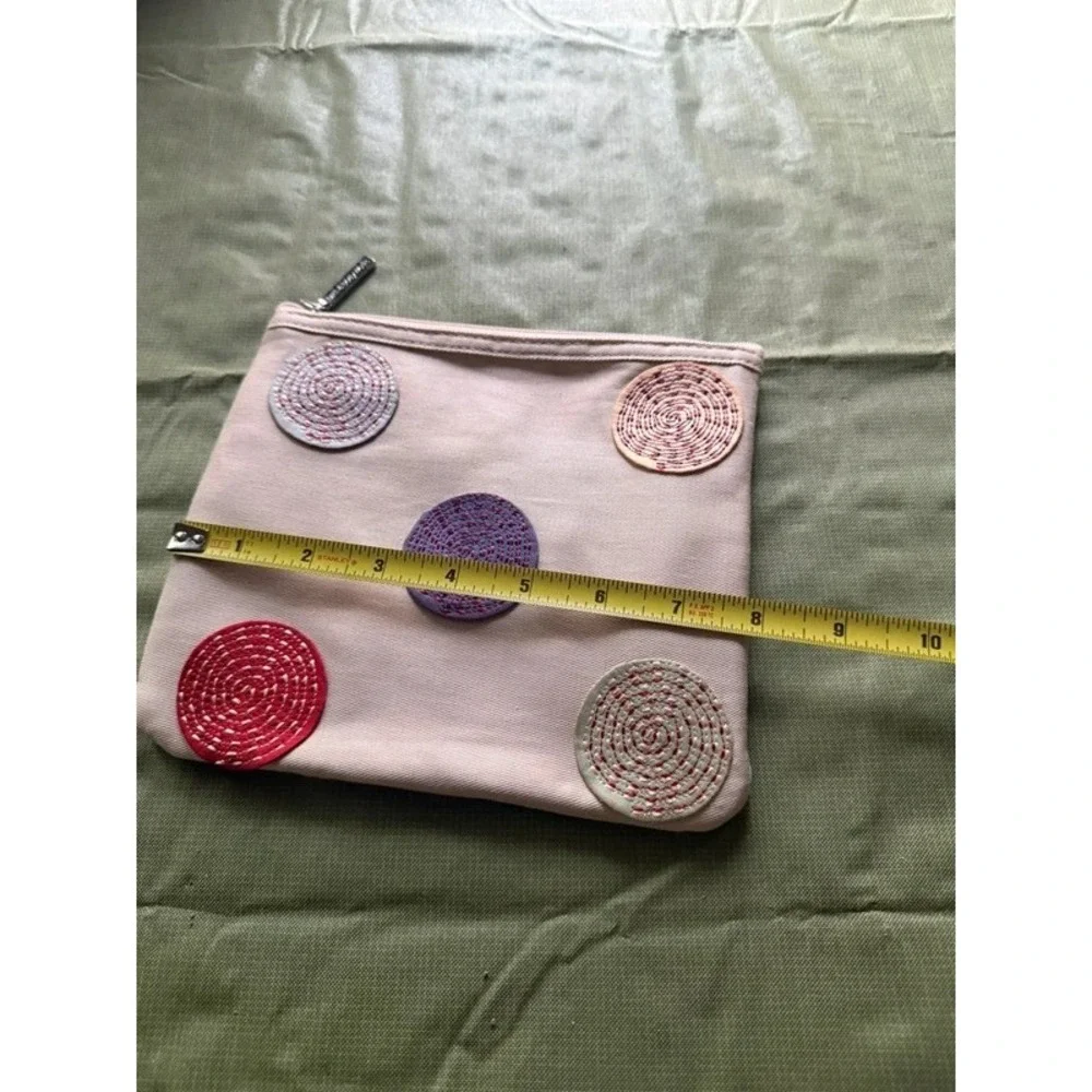 Canvas Embroidered Swirl Dot Cosmetic Pouch Pencil Case